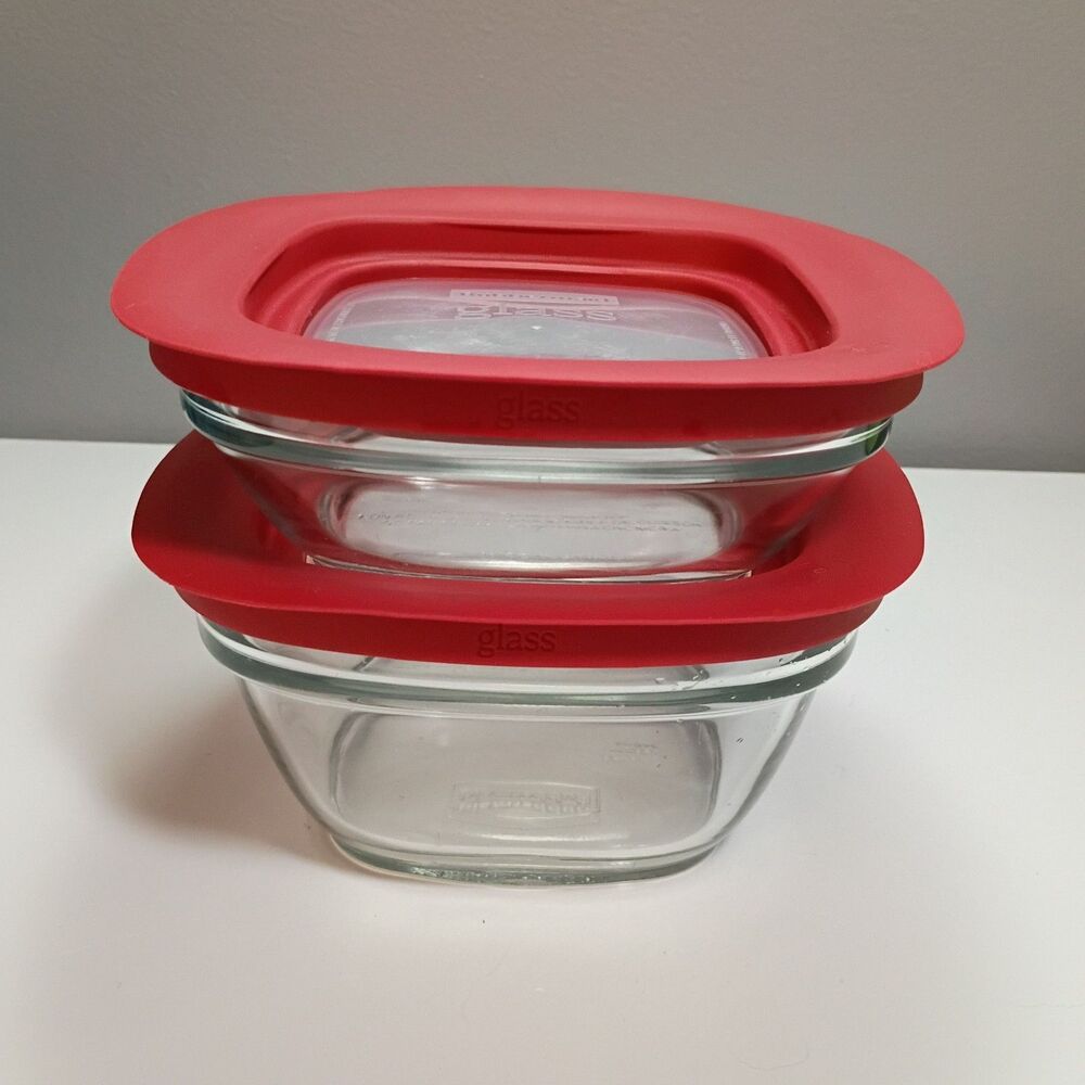 2 Rubbermaid Glass Storage Containers 4 Cups & 2.5 Cups with Lids Press To Seal